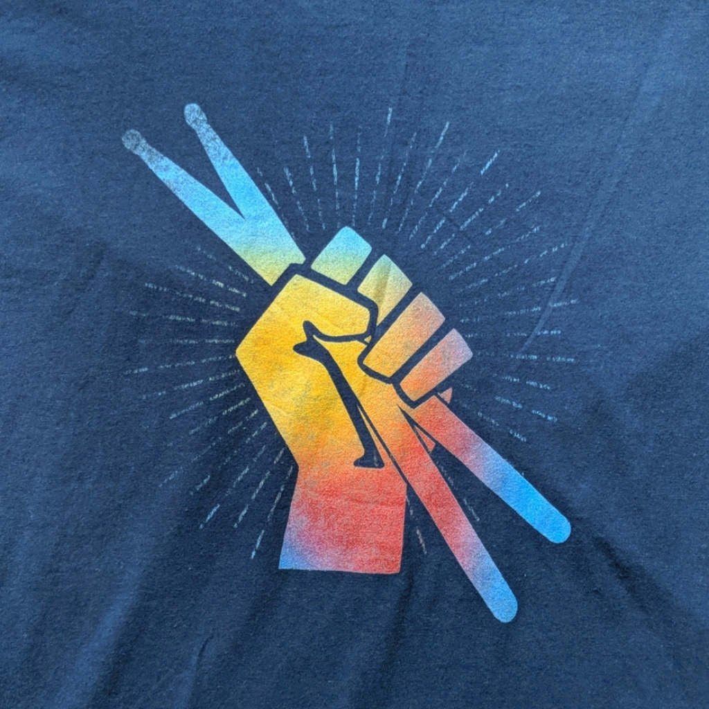 Drummer Drum Sticks Tshirt Blue Rainbow Medium